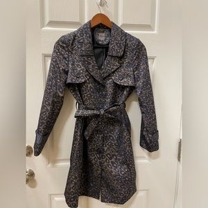 Wheather Proof Animal Print Belted Jacket Women Size XS Navy Gold